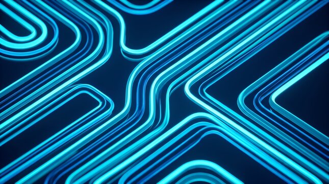 Abstract Glowing Blue 3D Cyber Tubes Data Flow Background