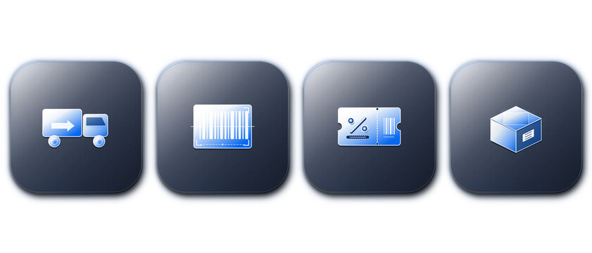 Courier Express Shipping Delivery Package Box Icons in 3D Glass.