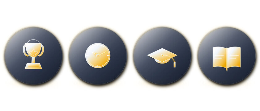 E-learning Academic Education and Graduation Icons in 3D Glass.