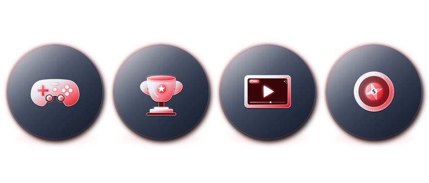 Video Gaming Esports Gamepad Joystick Trophy Icons in 3D Glass.