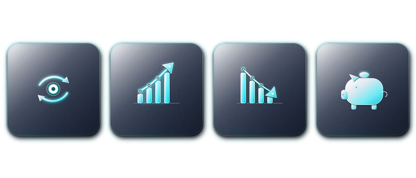 Stock Market Candlestick Exchange Trading Bull Icons in 3D Glass.