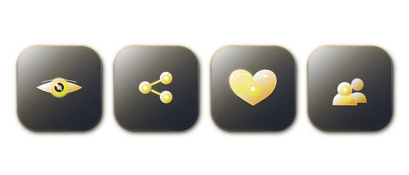 Social Media Engagement Marketing and Share Icons in 3D Glass.