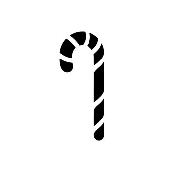Christmas candy cane silhouette icon isolated on white background for holiday decoration
