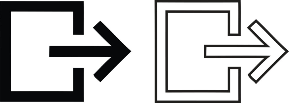 Vector icon set of logout and exit symbols with right pointing arrows