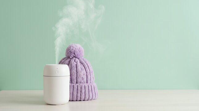 加湿器とニット帽の冬の乾燥対策イメージ