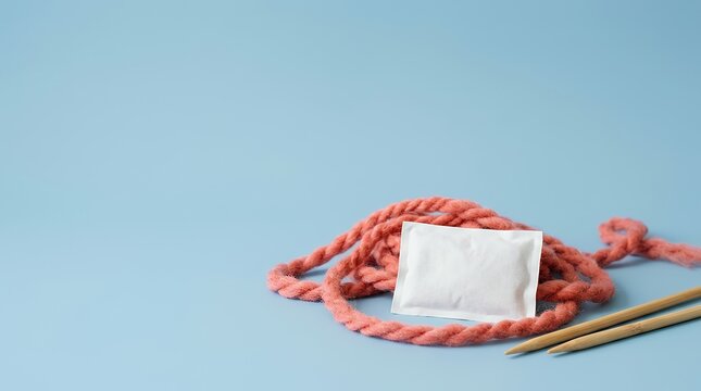 毛糸と編み針とカイロの冬支度イメージ