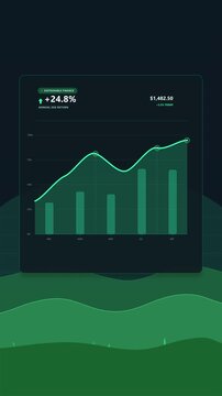 financial chart graph growth stats bar line data report green hud
