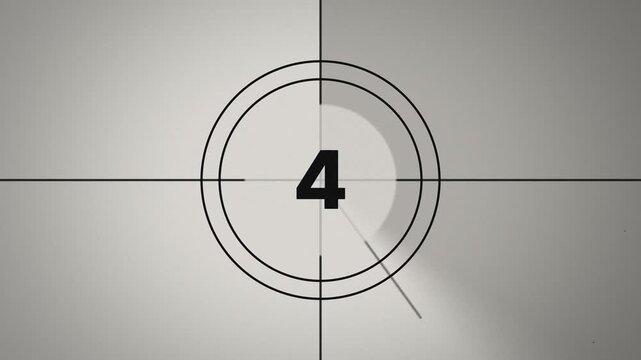 Vintage black and white film leader countdown 8 to 2, scratched and grainy, fading to black, 4K