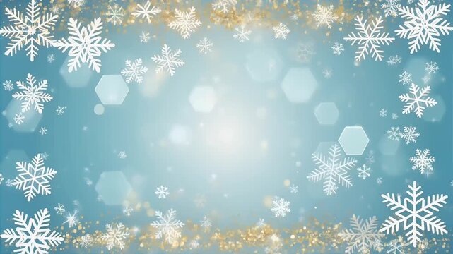 Elegant Christmas Background with Falling Snowflakes and Golden Glitter Particles 4K Generative AI