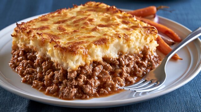 Shepherd's pie showing savory ground beef and vegetable filling topped with golden mashed potatoes