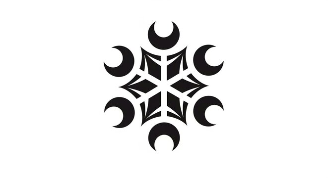 Geometric snowflake shape with crescent moon