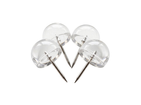 Clear acrylic dome pushpins isolated on transparent background