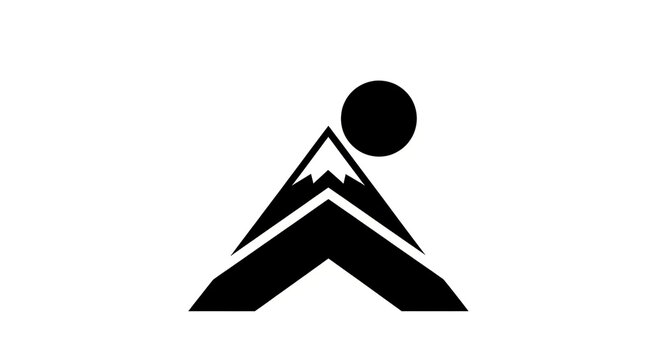 Minimalist mountain peak with sun on white ground symbol
