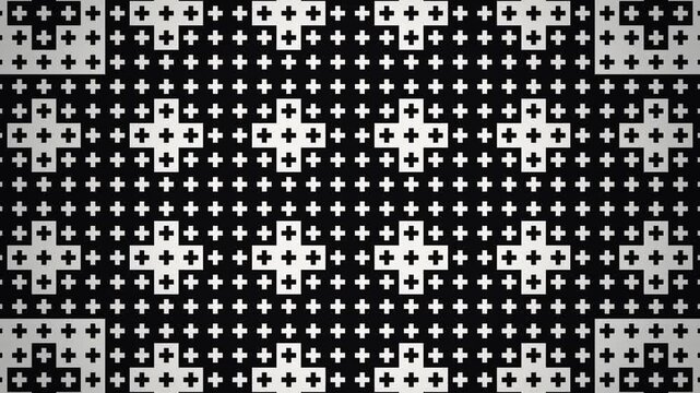 Flat black and white nested snowflake cross, infinite zoom into a self-similar fractal pattern, seamless 4K loop
