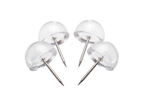 Clear acrylic pushpins isolated on a transparent background cutout