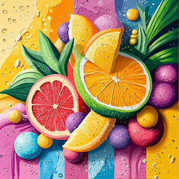 Vibrant Fruit Medley with Bubbles and Splashes