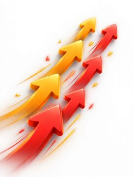 3d red and yellow arrows pointing upward showing business growth success concept