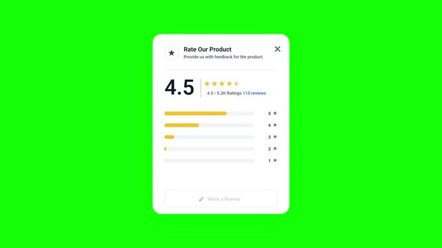 App review rating screen animation on green screen background