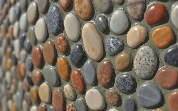 Natural stone pebble mosaic tile texture wall background stock picture