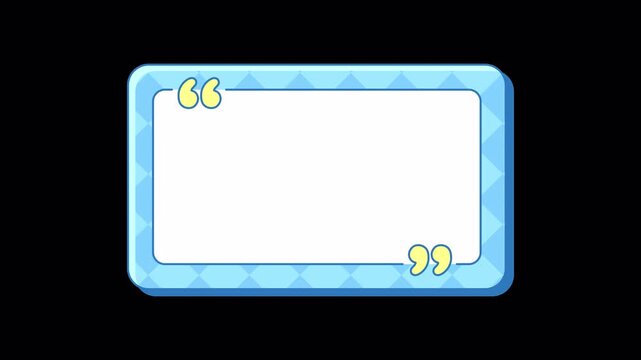 Blue Quote Box Animation with Pop-up Yellow Quotation Marks on a Transparent Background