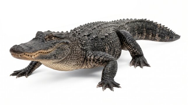 Close-up of alligator on white background