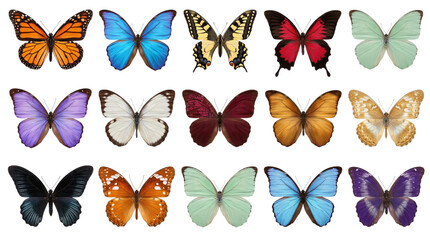 Collection of fifteen colorful butterflies isolated on transparent background © PNG Studio 99