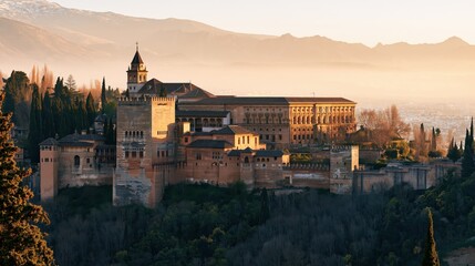 Fototapeta premium Spain Granada Alhambra Scenic Destination with Atmospheric Light