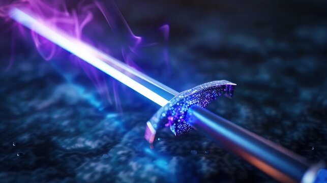 Glowing Fantasy Sword with Mystical Energy and Colorful Light Effects on Dark Surface