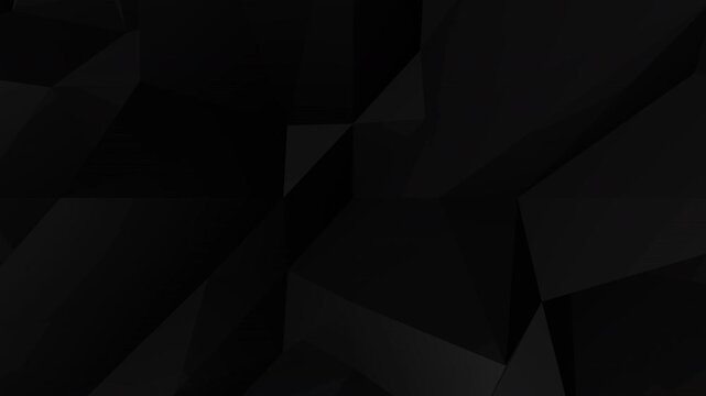 Elegant black abstract geometric polygon motion background. Seamless looping 3D low poly dark surface with smooth moving lights.