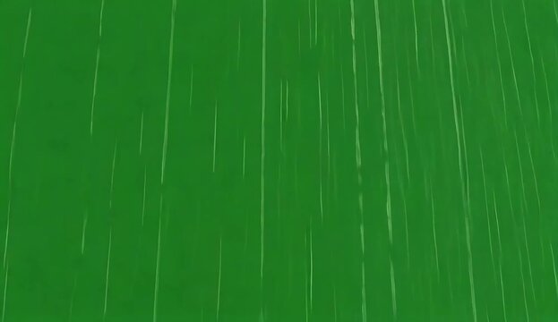 Rain falling on green background chroma key weather storm liquid water precipitation vertical drops motion video footage
