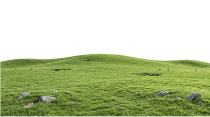 Naklejka premium Rolling green hillside with scattered rocks isolated on transparent background