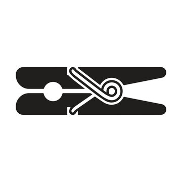 Black silhouette icon of a classic spring clothespin with clothes peg