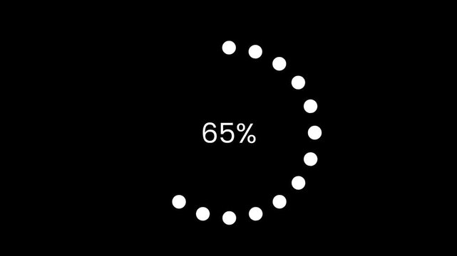 black and white loading wheel animation spinning on transparent background rotating balls outline 2D cartoon motion graphic