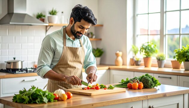 Young South Asian Man Soft Cutting Ingredients