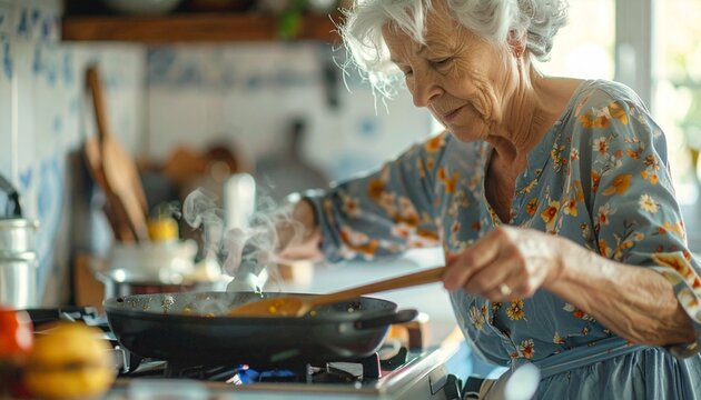 Older White Woman Soft Stirring Sauce