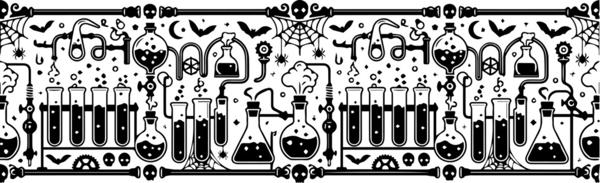 Halloween mad science laboratory border decoration with spiders and bats