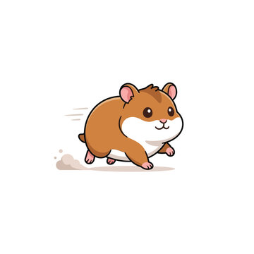 Cute Brown Hamster Running Fast, Flat Cartoon Illustration