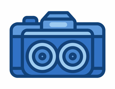 Camera Icon with Dual Lens in Blue Flat Duotone Style