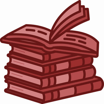 Book Stack with Open Pages in Simple Monochrome Red Style