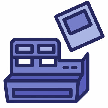 Camera Ejecting Instant Photo in Simple Purple Flat Illustration