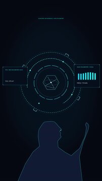 hud interface animation showing cyber human silhouette and data charts