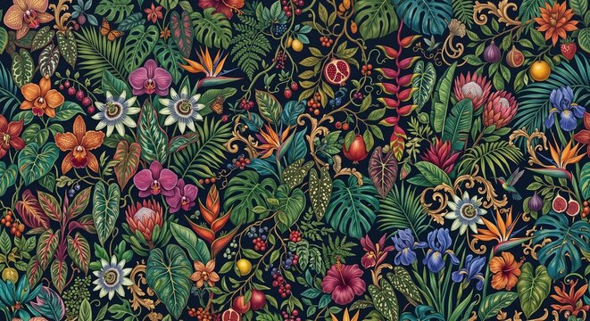 Seamless maximalist botanical pattern