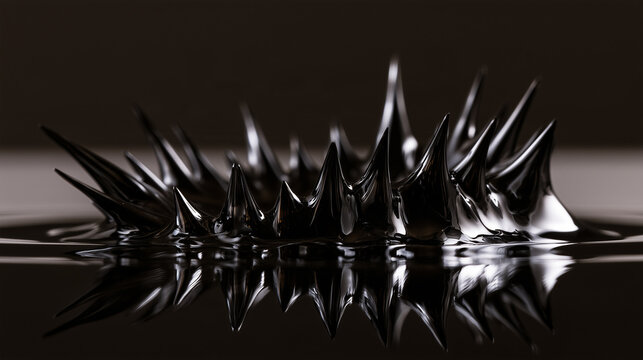 Black ferrofluid spikes formed by magnetic field
