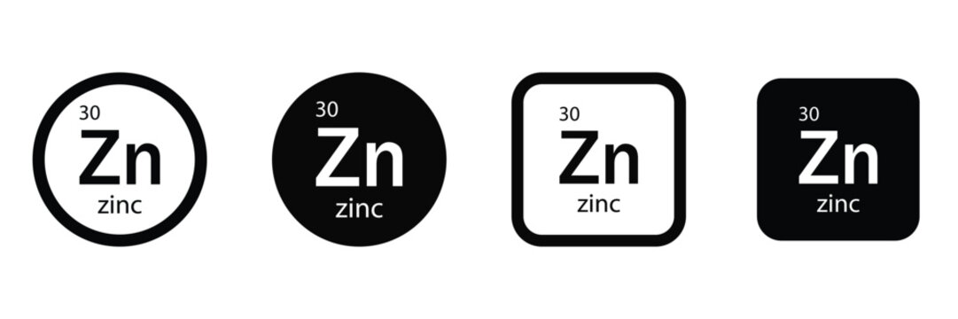Zinc Zn Chemical Element Icon Set with Atomic Model, Periodic Table Symbol and Essential Mineral
 Concept Vector
