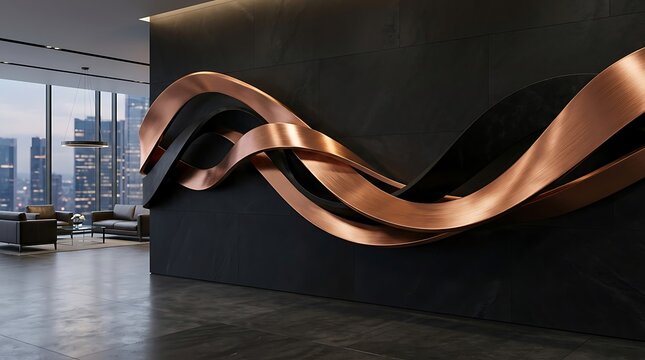 Modern copper pipe with smooth wavy shape in industrial kitchen setting
