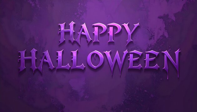 Texto HAPPY HALLOWEEN en letras violetas sobre fondo morado oscuro