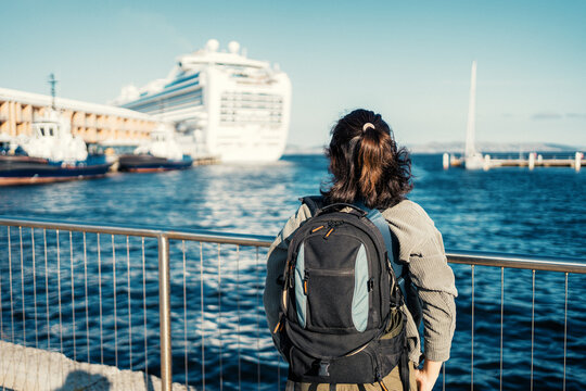 Tourist Enjoying the View at Constitution Dock and Hobart CBD, Tasmania, Australia, 1 November 2025