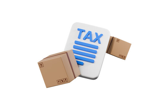 3d tax document, boxes and shield icon. customs compliance concept. minimal cartoon parcel with checkmark for ecommerce. isolated on white transparent background. 3d render.