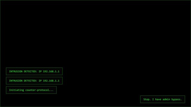 Hacker command prompt UI showing unauthorized IP intrusion detection