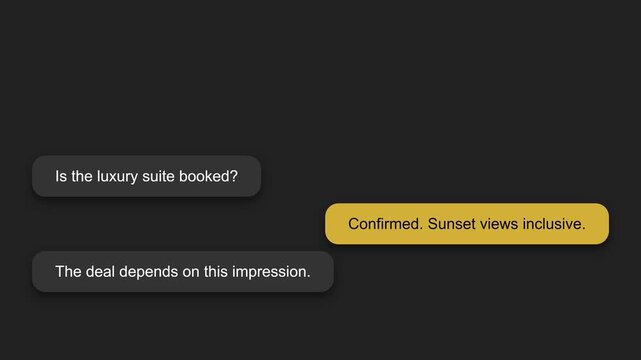 Luxury gold dark mode smartphone UI showing corporate business deal text messages